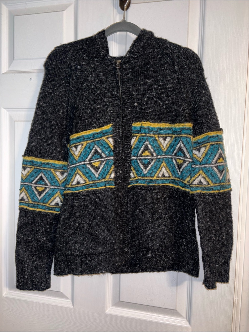 Sanctuary Women’s XS Knit Cardigan Sweater Full Zip Geometric Gray